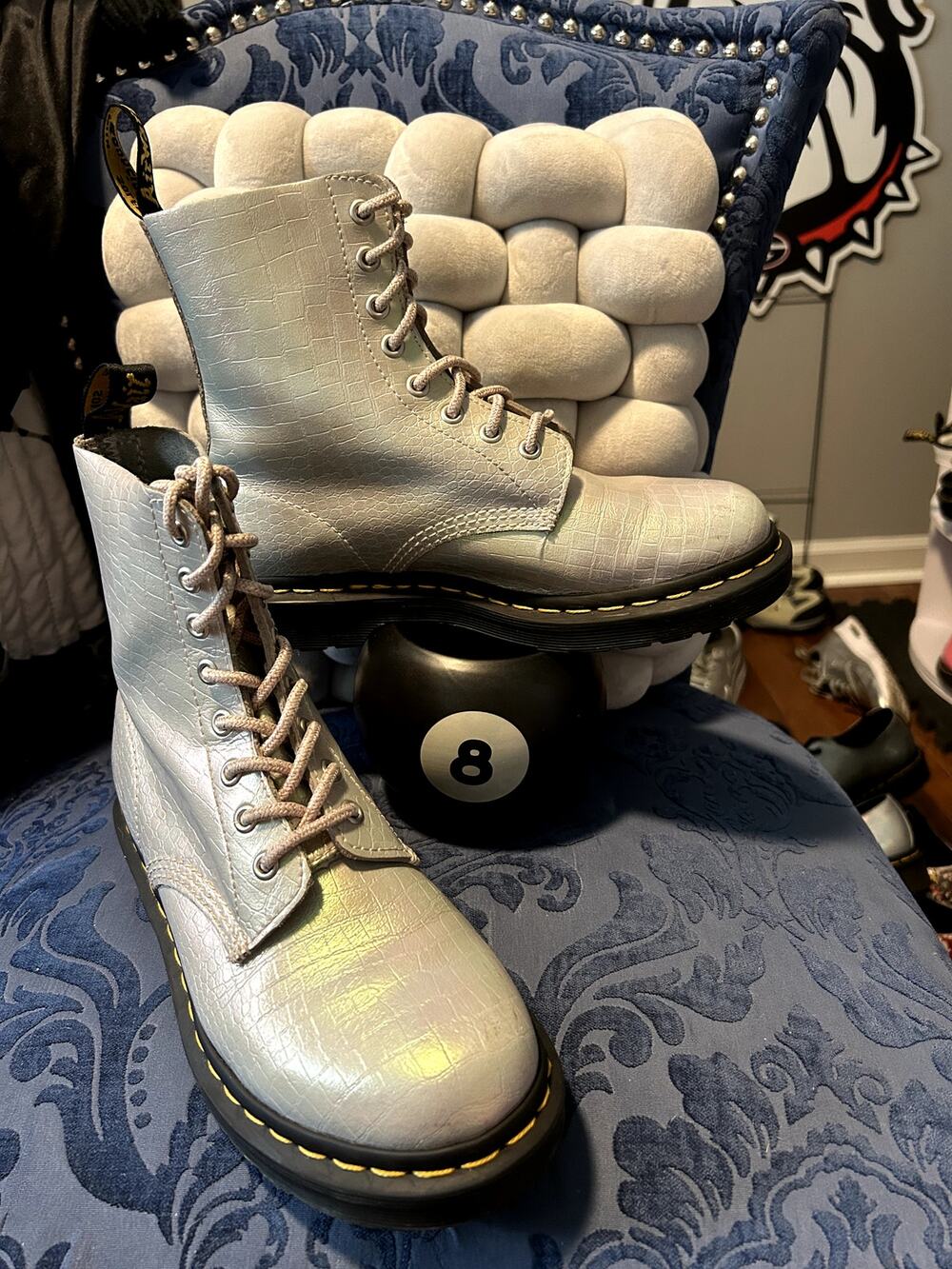 Dr Martens Silver Iridescent Crocodile Pattern size 8/EU 39